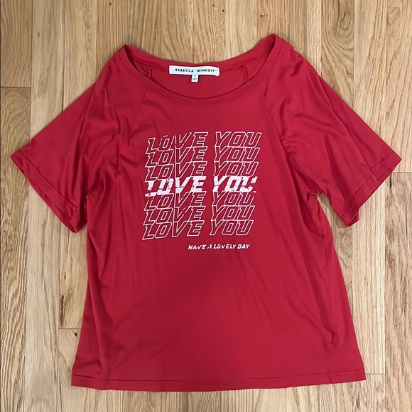 Rebecca Minkoff Red Graphic “Love You” Women's T-Shirt Size Small - Picture 1 of 2